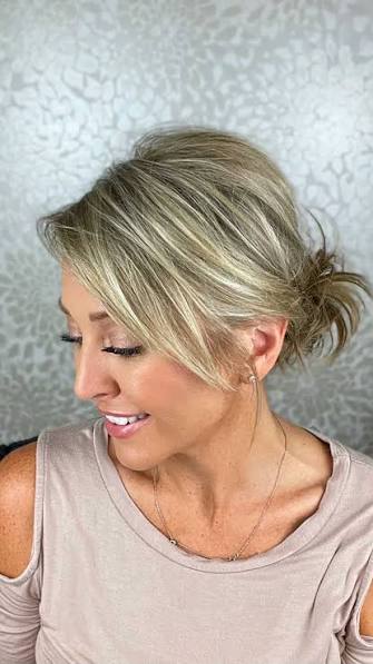 Layered hair updo 😊, ., . , The key to this style is making sure to back comb any pieces that may fall loose from your bun! By doing that, you will create volume and give your hair the illusion of ...