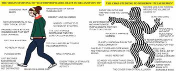 Pulse demon is an album by the japanese noise musician merzbow, released 28 may 1996. The Virgin Studying To Lo Fi Hip Hop Radio Beats To Relax Study To Vs The Chad Studying To Merzbow Pulse Demon Virgin Vs Chad Know Your Meme