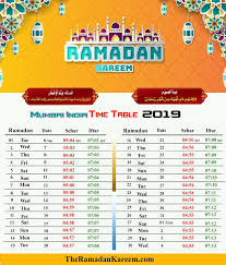 India Ramadan Timetable 2019 Calendar Fasting Timing