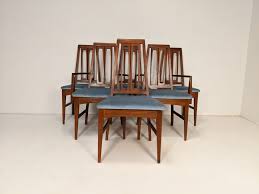 Set Of Six Mid Century Modern High Back Dining Chairs Blue Velvet Upholstery Epoch