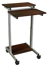 No Drawer How To Hide Cables Luxor Standup 24 Dw Presentation Station Stand Up Walnut Adjustable Workstation Walnut Shelves Desk