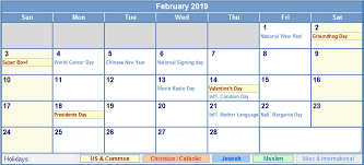 February 2019 Calendar With Holidays February February2019 Usa Uk Canada 2019 Calendar Calendar Printables Calendar 2019 Template