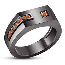 Orange Sapphire Men S Band Wedding Ring Black Gold Finish 925 Sterling Silver Black Gold Ring Black Wedding Rings Orange Sapphire
