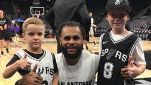 Patty mills' wife, alyssa, recently shared a sweet photo leaning on her husband while flaunting her long toned legs: Patty Mills Invites Luke And Allen Family In San Antonio Spurs Inner Sanctum In Nba