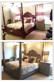 Stained weathered gray canopy bed set. Poster King Bed Frame Redo Painted With Annie Sloan Chalk Paint In Coco Then Dark Waxed Distressed And Sanded The King Bed Frame Bed Makeover Old Bed Frames