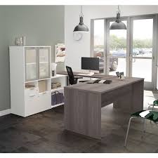 Frosted glass bathroom door white modern desk. Bestar I3 Plus Modern U Shaped Executive Desk With Frosted Glass Doors Hutch 71 1 In Bark Grey White Lowe S Canada