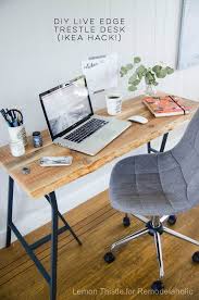 Get the best deal for ikea wooden desk home office desks from the largest online selection at ebay.com. Ikea Hack Easy Diy Live Edge Desk With Trestle Legs Remodelaholic Ikea Desk Hack Live Edge Desk Ikea Desk