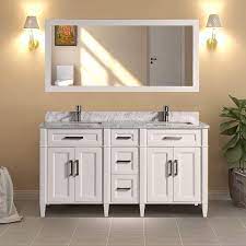 It's a solid piece of. Vanity Art 60 Inch Double Sink Bathroom Vanity Set Carrara Marble Stone Top Soft Closing Doors Undermount Sink With Free Mirror Overstock 12364442