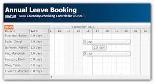 This is a template i've designed to keep track of annual leave & sickness for your employees. Annual Leave Booking Tutorial Asp Net C Vb Sql Server Daypilot News Html5 Calendar Scheduler And Gantt Chart Web Components