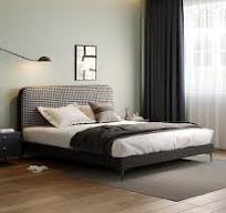 Kainice Modern Style Black Twin Full Queen King Wrought Iron Metal Bed  Frame with Rattan Headboard for Bedroom or Apartment