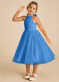 Azazie A-Line Halter Tea-Length Tulle Flower Girl Dresses