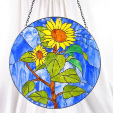 Stained glass window film sunflower window film mirror effect protecting reflective heat control blue yellow green 17.7 x 23.6 in. Sunflower Stained Glass Panel All Things Tiffany