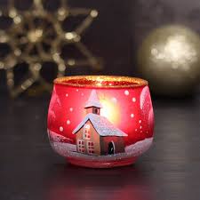 Transparent cylinder glass deer candle holder for christmas decoration. Red Glass Tealight Holder Small