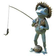 Fishing Frog Garden Sculpture Garden Statues Frog Decor Garden Frogs