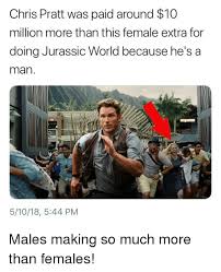 It was inspiring to watch chris pratt remain in control of his raptors in jurassic world — but he's not the only one who can control wild animals. Chris Pratt Was Paid Around 10 Million More Than This Female Extra For Doing Jurassic World Because He S A Man 51018 544 Pm Chris Pratt Meme On Me Me