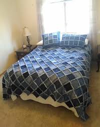 Beautiful Denim Rag Quilt Sewn On The Diagonal With Throw Pillow Shams Denim Rag Quilt Denim Quilt Denim Quilt Patterns