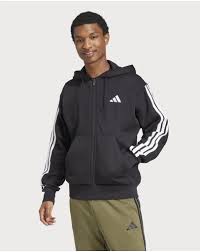 adidas 3 Stripe Full Zip Mens Hooded Long Sleeve Sweatshirt - JCPenney