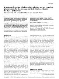 We did not find results for: Pdf A Systematic Review Of Alternative Splinting Versus Complete Plaster Casts For The Management Of Childhood Buckle Fractures Of The Wrist