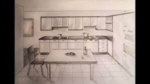 How To Draw One Point Perspective Kitchen With Furniture Desk Youtube