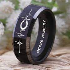 Chicago Bears Ring 8mm Black Tungsten Ring Chicago Bears Heartbeat Wedding Ring Black Tungsten Rings Football Rings New England Patriots Rings