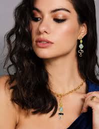 Blaue und goldene Ohrringe