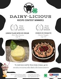 Recipes focus on balancing health food choices with occasional treats and reflect appropriate portion size. 4 H Dairy Licious Recipe Contest Winners North Carolina Cooperative Extension
