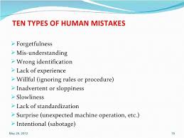 Ten Types Of Human Mistakes Forgetfulness Mis Understanding Wrong Identification Lack Of Experience Willful I Understanding Types Of Humans Mistakes