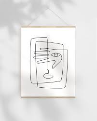 Abstract line drawing monstera leaf. Abstract Line Art Printable Sketch Face Illustration Art Etsy