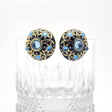 Vintage Court-style Blue Patterned Gemstone Earrings, Ethnic Earrings,  Tribal Earrings, Elegant Earrings, Earrings for Women