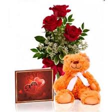 Delivering since 1947 · satisfaction guaranteed Combo Of 3 Red Roses With Sweet 8 Inch Teddy Bear And Greeting Card Flower Delivery Congratulations Flowers Flower Delivery Uk