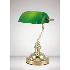 Green or white bankers lamp glass shade vintage style pharmacy lawyers lampshade industry standard size: Deco D0084 Morgan Single Light Bankers Desk Lamp In Polished Brass Finish Complete With Green Glass Shade Castlegate Lights