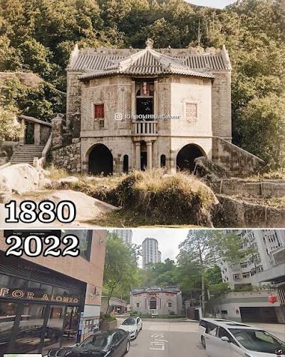 Colourised an old photo of Lin Fa Kung, Tai Hang 大坑蓮花宮 (c.1880) [Version 2.0] Source 1: Hong Kong Museum of History Source 2: Google Maps - Street View #OldHKinColour #HongKong #香港 #photography #