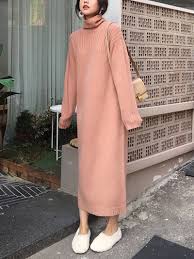 Fashion High Collar Pure Colour Knitted Dresses Streettide Fashion Casual Dress Outfits Hijab Fashion