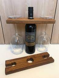 Bottle wine glass holder options at alibaba.com. Iroko Wood Wine Bottle And Glass Holder Rack Display Etsy