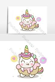 Cute Unicorn Cartoon With Sweet Donut Dessert For Kid Decoration Vector Graphic Element Png Images Ai Free Download Pikbest