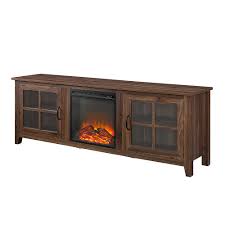 Choose an option with open shelving for an airy look or go for frosted glass doors that keep your. Walker Edison Farmhouse Fireplace Wood Tv Stand For Most Tvs Up To 78 Dark Walnut Bb70fpscdw Best Buy