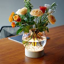 Amazon Com Mj Premier Table Glass Vase With Led Lights Flower Clear Vase With Timing Function Battery Operated Centerpie Clear Vases Table Vases Vases Decor