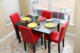 Dining chairs junior dining chairs upholstered chairs folding chairs dining chair underframes & seat shells chair covers chair pads. Home Life 5 Pc Red Leather 4 Person Table And Chairs Red Dining Dinette Red Parson Chair Pricepulse
