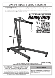 Follow along as i assemble the hoist (and loosely. Pittsburgh Automotive 1 Ton Capacity Foldable Shop Crane 61858 Owner S Manual Manualzz