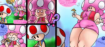 ! !? 1boy 1girls bean smile big ass big belly big breasts blush  chubby clouds comic dialogue expansion luiron mario (series) mushroom  nintendo panties pink dress power up shocked
