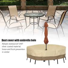 Sunnydaze round lattice design cast aluminum outdoor patio table with umbrella hole, black. Round Table Chair Set Cover With Umbrella Hole Waterproof Dust Cover For Outdoor Furniture Shopee Philippines