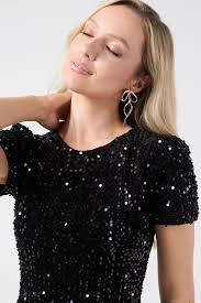 Marc Angelo Carly Sequin A-Line Dress in Black