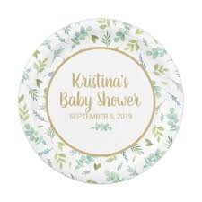 Eucalyptus Botanical Greenery Leaf Paper Plate Zazzle Com Greenery Paper Plates Baby Shower Decorations
