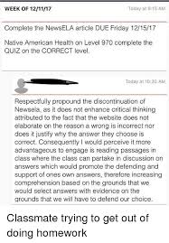 Go to an article and select the level for which you want to see the quiz answer key. Week Of 121117 Today At 913 Am Complete The Newsela Article Due Friday 121517 Native American Health On Level 970 Complete The Quiz On The Correct Level Today At 1030 Am Respectfully