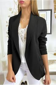 Selection de gilet / cardigan faite pour vous ! Veste Blazer Noir Col Chale Avec Poches Blazer Femme 1526