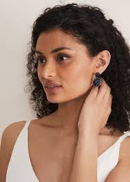 PHASE EIGHT Round Stone Drop Earring in Navy