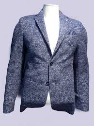 Soldes Ete Veste De Laine Deux Boutons Pour Homme Gris Et Bleu Effet Chine Style Retro Chic Veste Veste Bleu Soldes Ete