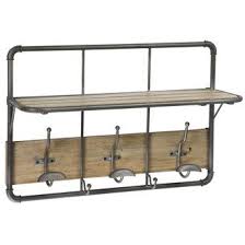 Patere Murale En Fer Et Hevea 3 Tetes Avec Etagere 68x24x48cm Passerelle Porte Manteau Mural Porte Manteaux Comptoir De Famille