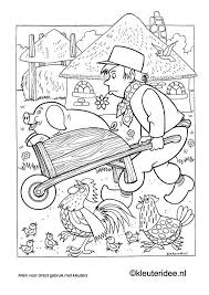 Kleur nu de kleurplaat van boerderij. Kleurplaat Boer Met Kruiwagen Kleuteridee Nl Thema Boerderij Farm Embroidery Coloring Pages Coloring Books