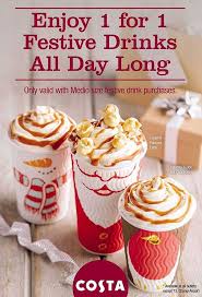 1 For 1 Costa Coffee Festive Drinks Promotion This Christmas Festive Drinks Gourmet Coffee Shop Costa Coffee